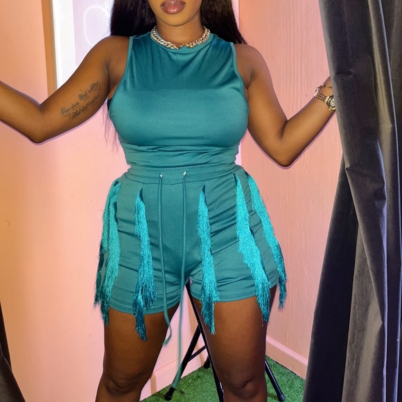 Teal fringe set - Picture 3 of 4